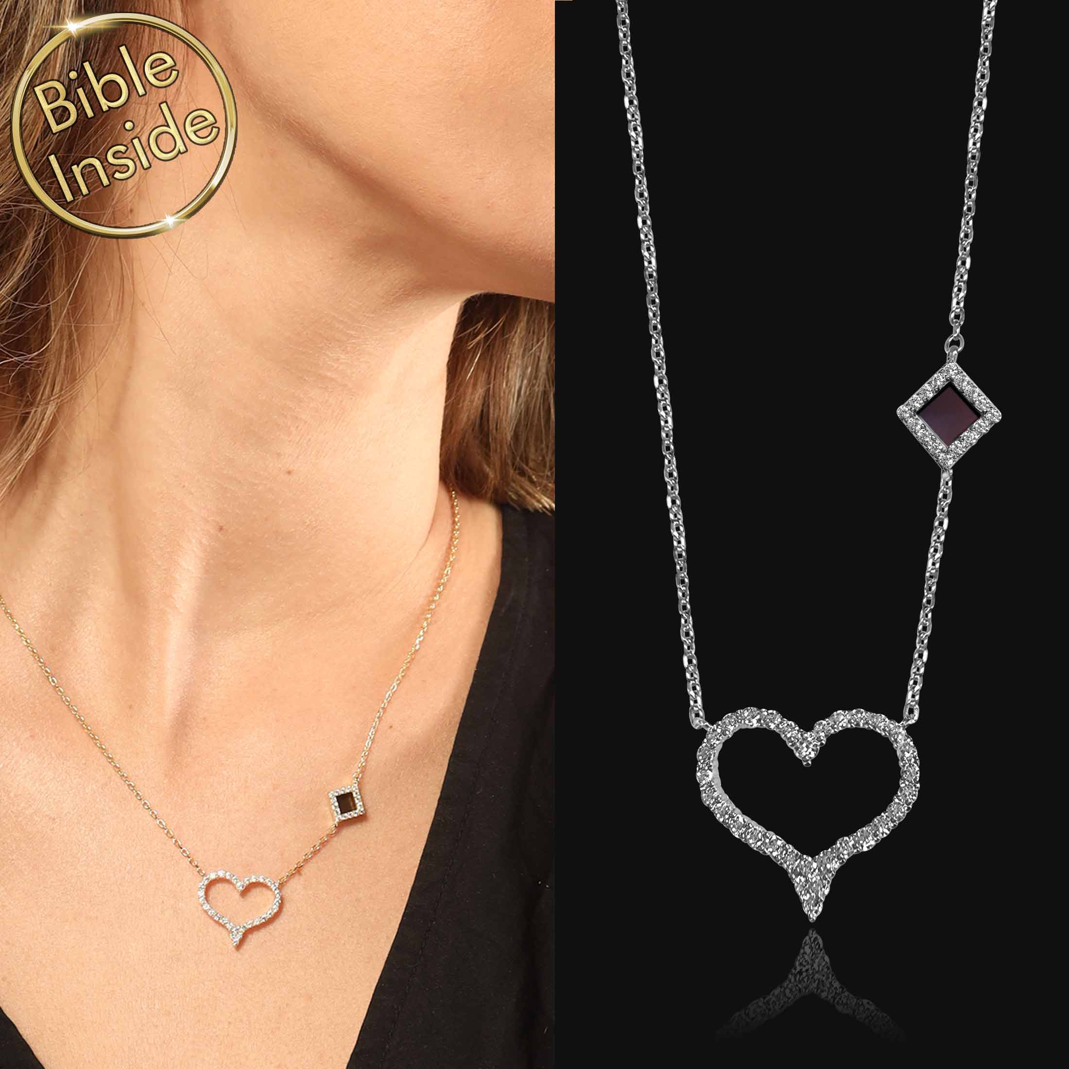 Biblical Christmas Gifts Heart Necklace With New Testament Inside My Nano Jewelry